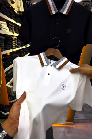 Men White Polo Collar Applique T-shirt